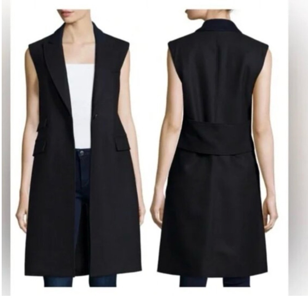Veronica Beard Sleeveless Long Black Tailored Vest Coat - Women